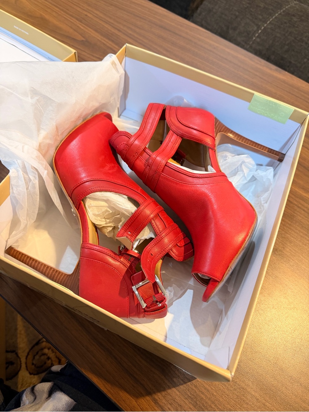 MICHAEL Michael Kors Scarlet Blaze Open Toe Bootie Leather Stripy High Heels